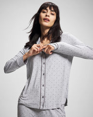 Long-Sleeve Printed Notch Collar Pajama Top - PEACEFUL DOT HEATHER | Soma outlet