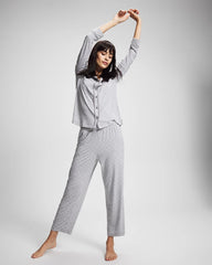 Long-Sleeve Printed Notch Collar Pajama Top - PEACEFUL DOT HEATHER | Soma outlet