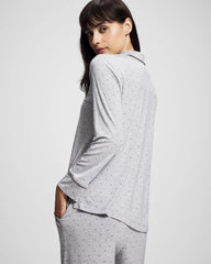 Long-Sleeve Printed Notch Collar Pajama Top - PEACEFUL DOT HEATHER | Soma outlet