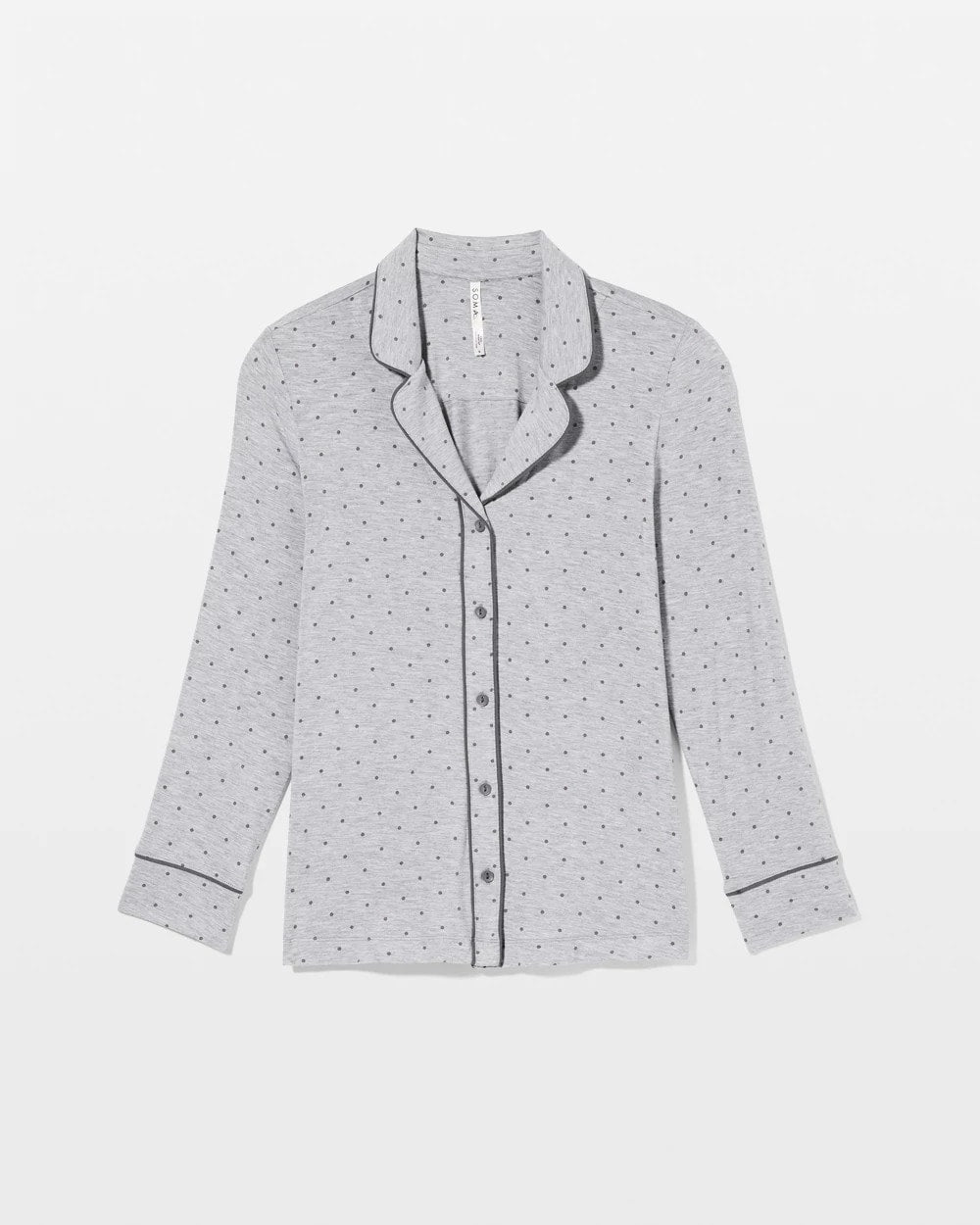 Long-Sleeve Printed Notch Collar Pajama Top - PEACEFUL DOT HEATHER | Soma outlet