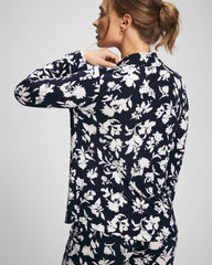 Long-Sleeve Printed Notch Collar Pajama Top - SERENITY PETALS NAVY | Soma near me