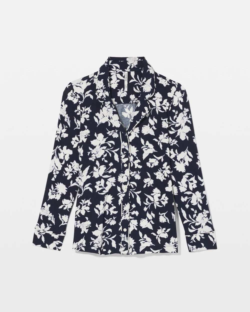 Long-Sleeve Printed Notch Collar Pajama Top - SERENITY PETALS NAVY | Soma near me