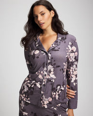 Long-Sleeve Printed Notch Collar Pajama Top - FLORAL DREAMS GRAY | Soma for sale