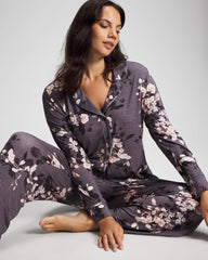 Long-Sleeve Printed Notch Collar Pajama Top - FLORAL DREAMS GRAY | Soma for sale