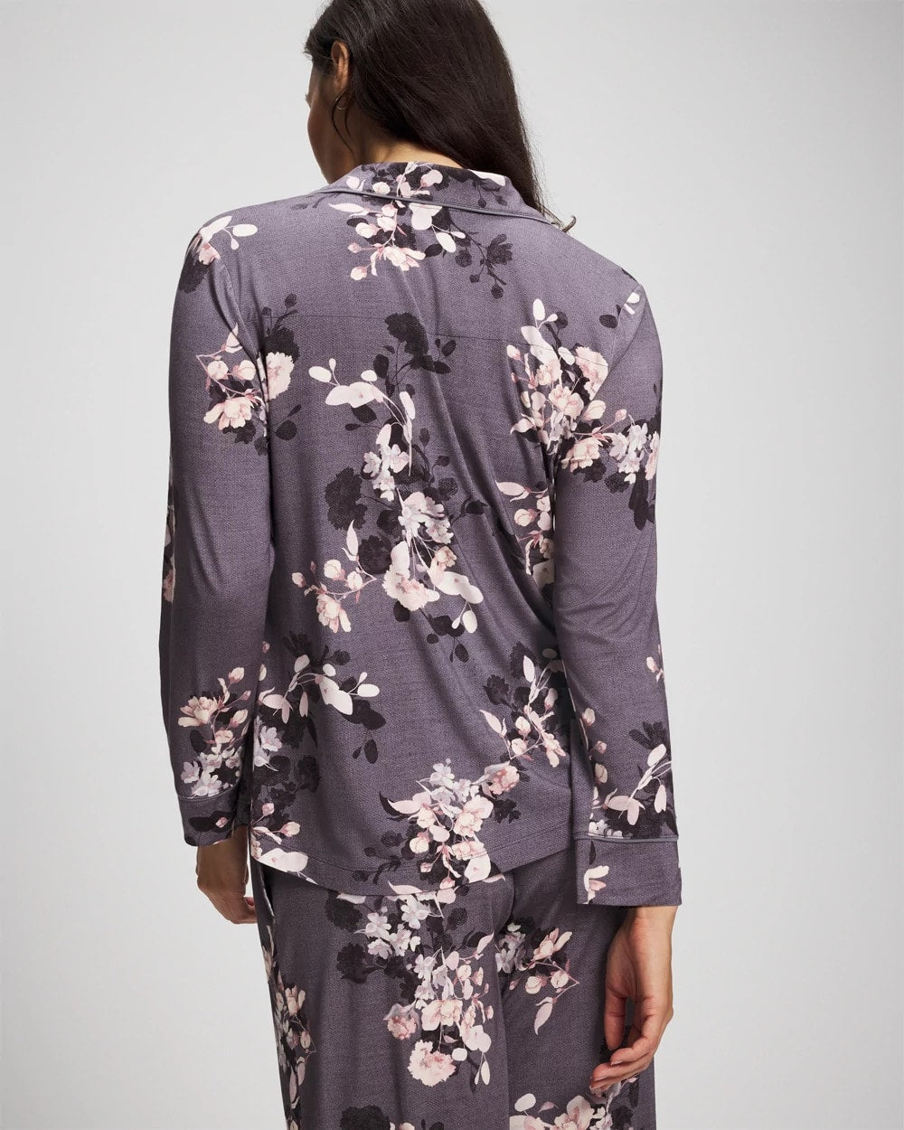 Long-Sleeve Printed Notch Collar Pajama Top - FLORAL DREAMS GRAY | Soma for sale
