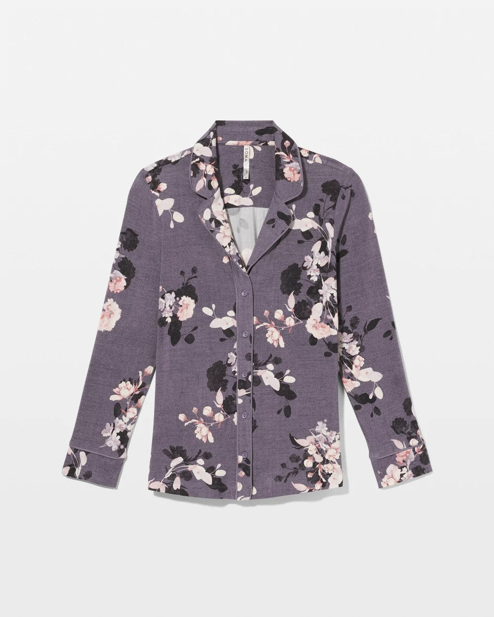 Long-Sleeve Printed Notch Collar Pajama Top - FLORAL DREAMS GRAY | Soma for sale