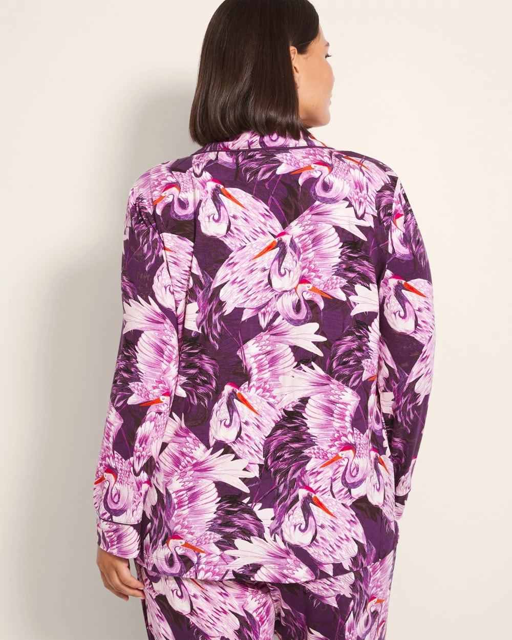 Long-Sleeve Printed Notch Collar Pajama Top - COURTING CRANES BLKBRY | Soma on sale