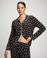 Long-Sleeve Printed Notch Collar Pajama Top - PEACEFUL PETALS BLACK | Soma sale