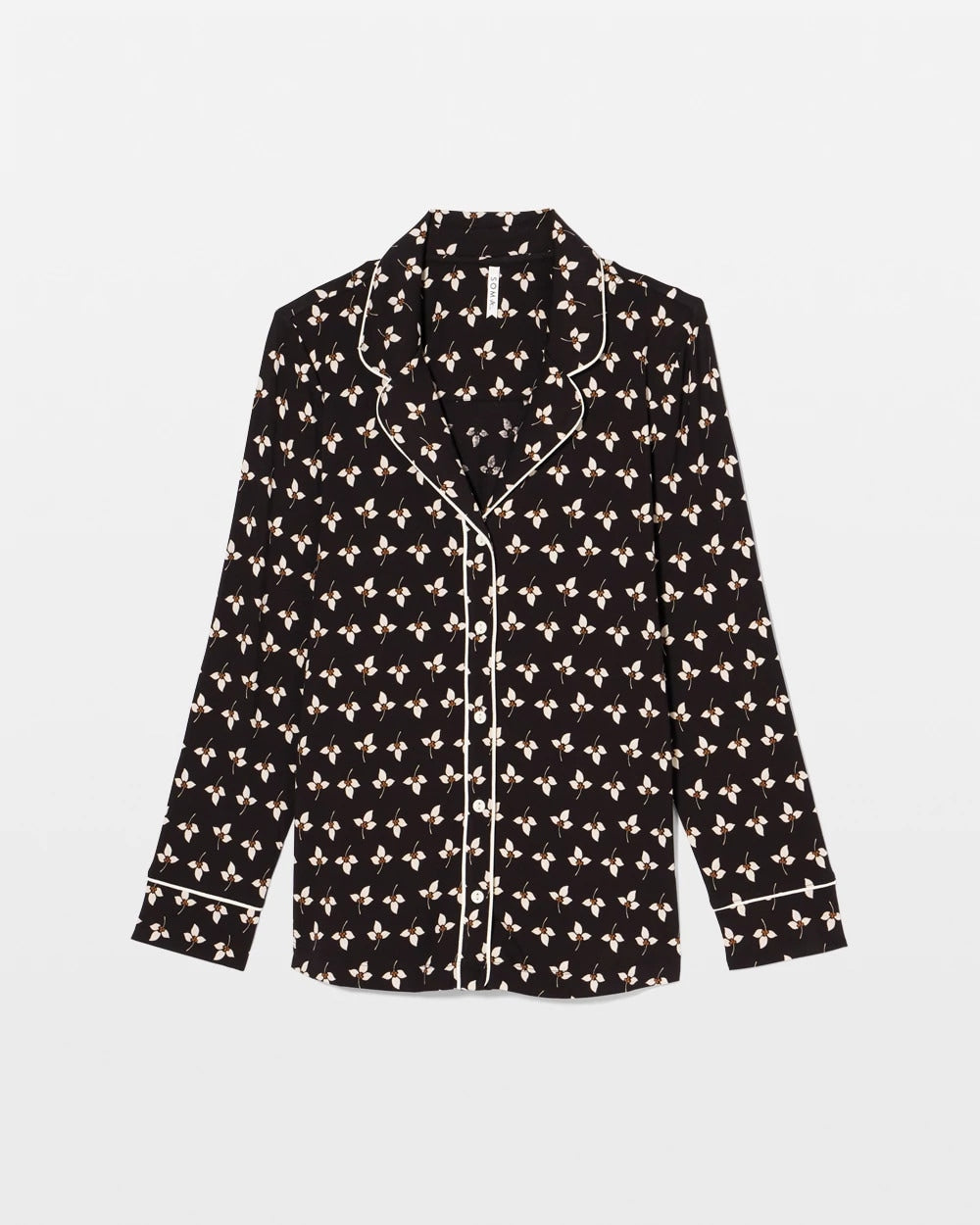 Long-Sleeve Printed Notch Collar Pajama Top - PEACEFUL PETALS BLACK | Soma sale