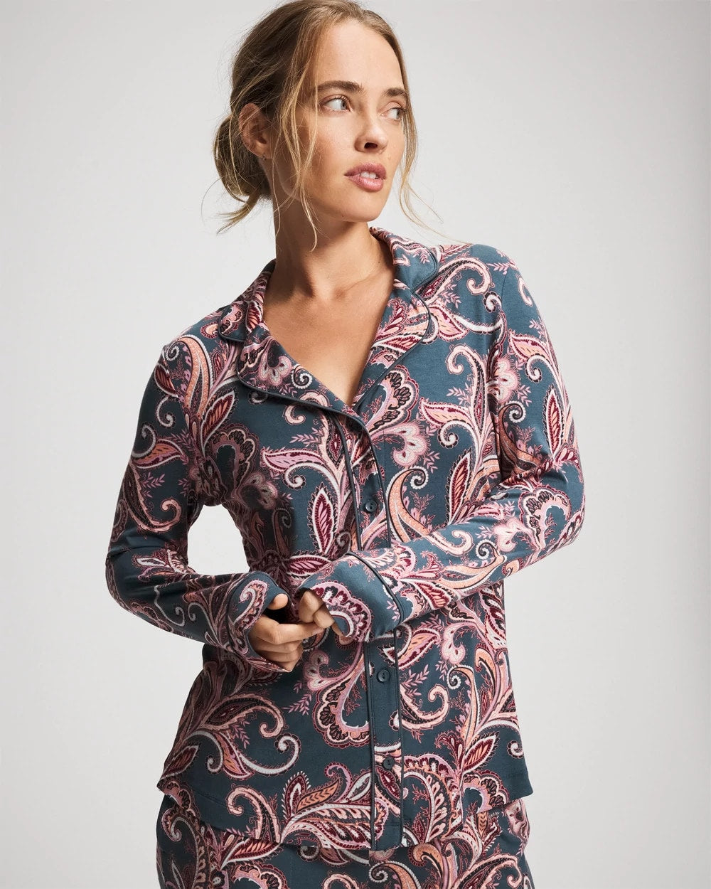 Long-Sleeve Printed Notch Collar Pajama Top - IMPERIAL PAISLEY MD PET | Soma discount