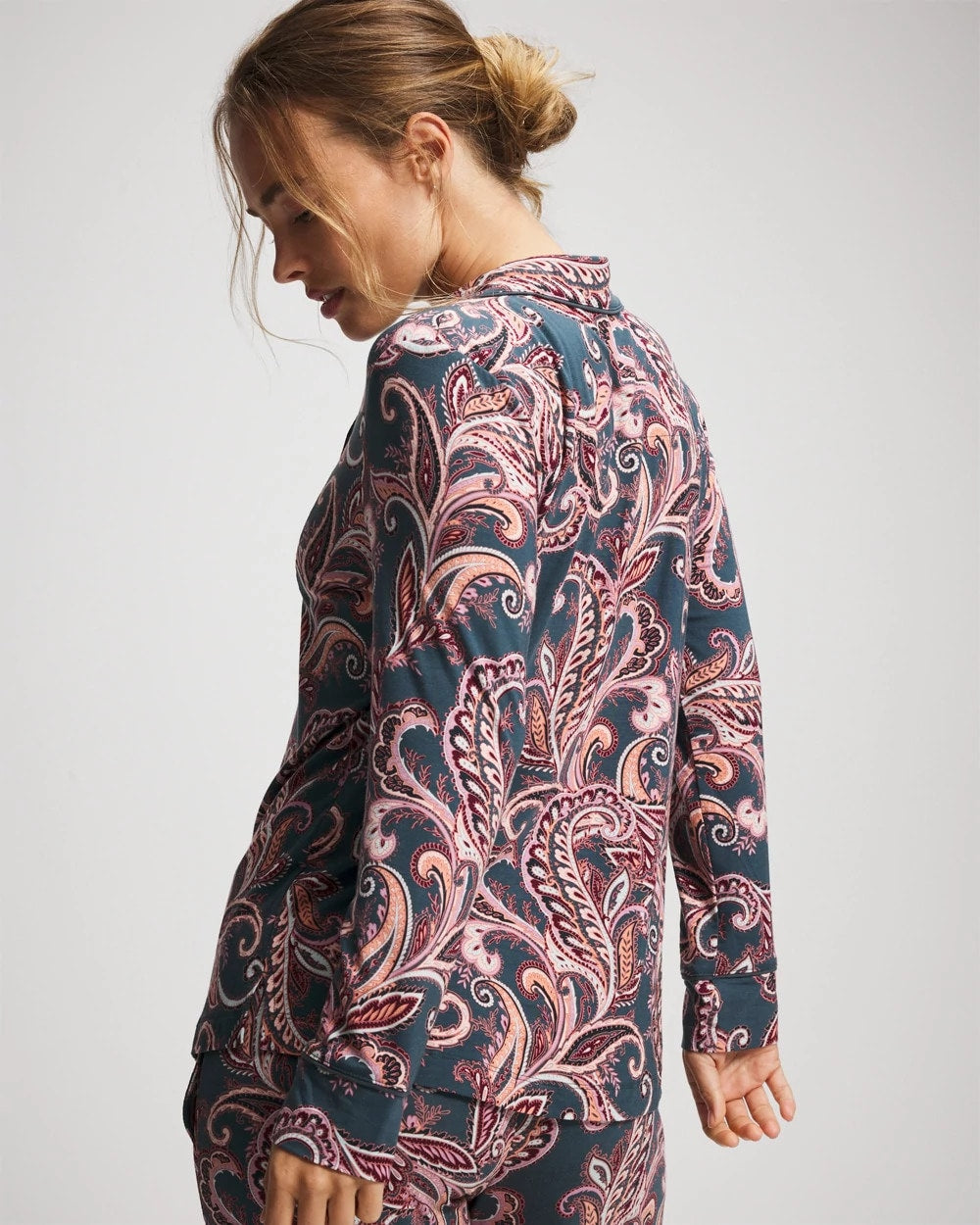 Long-Sleeve Printed Notch Collar Pajama Top - IMPERIAL PAISLEY MD PET | Soma discount