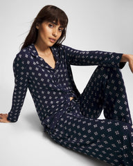 Long-Sleeve Printed Notch Collar Pajama Top - BELLE FOULARD NAVY | Soma Online