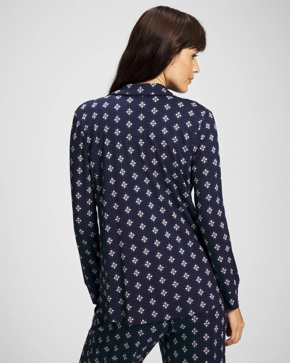 Long-Sleeve Printed Notch Collar Pajama Top - BELLE FOULARD NAVY | Soma Online