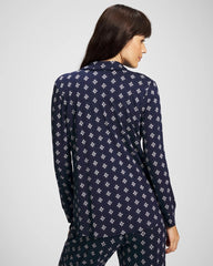 Long-Sleeve Printed Notch Collar Pajama Top - BELLE FOULARD NAVY | Soma Online