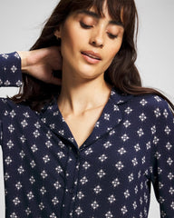 Long-Sleeve Printed Notch Collar Pajama Top - BELLE FOULARD NAVY | Soma Online
