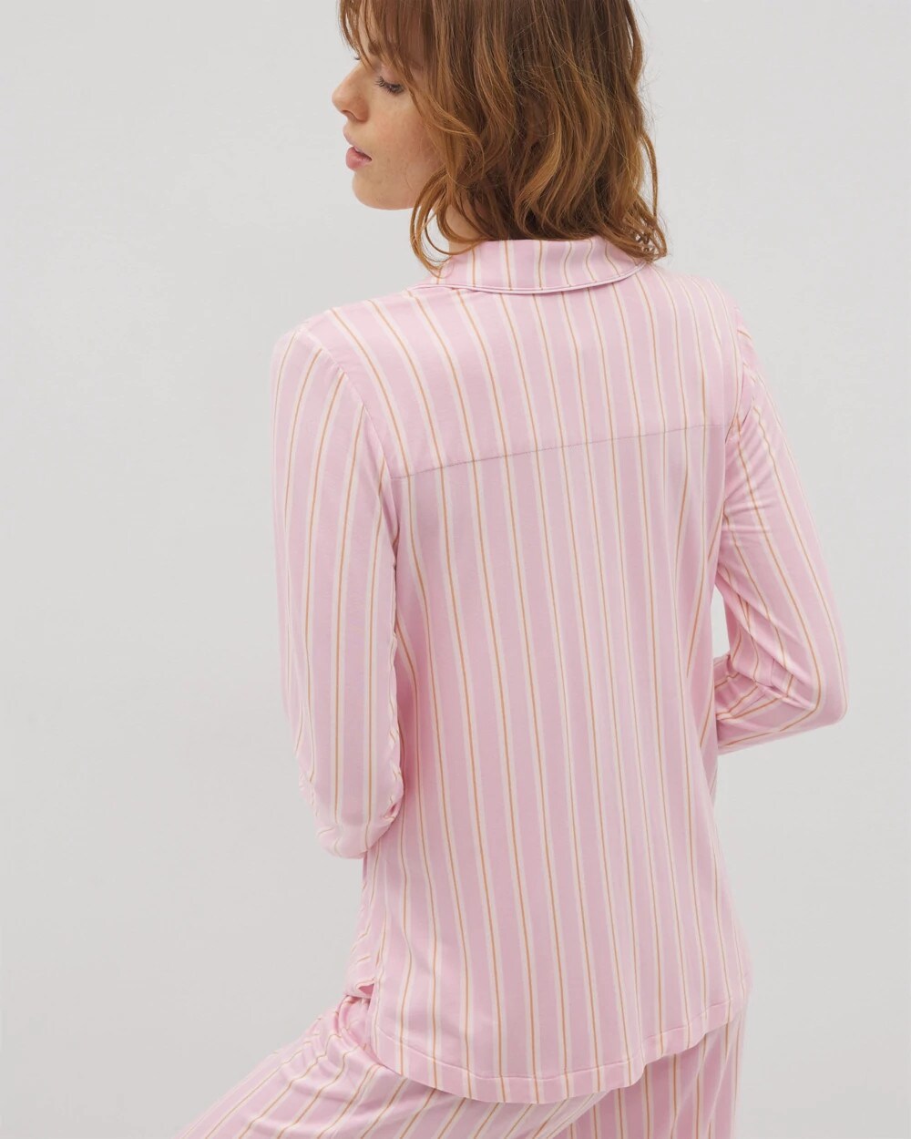 Long-Sleeve Printed Notch Collar Pajama Top - BLISS STRIPE LAVENDER | Soma near me