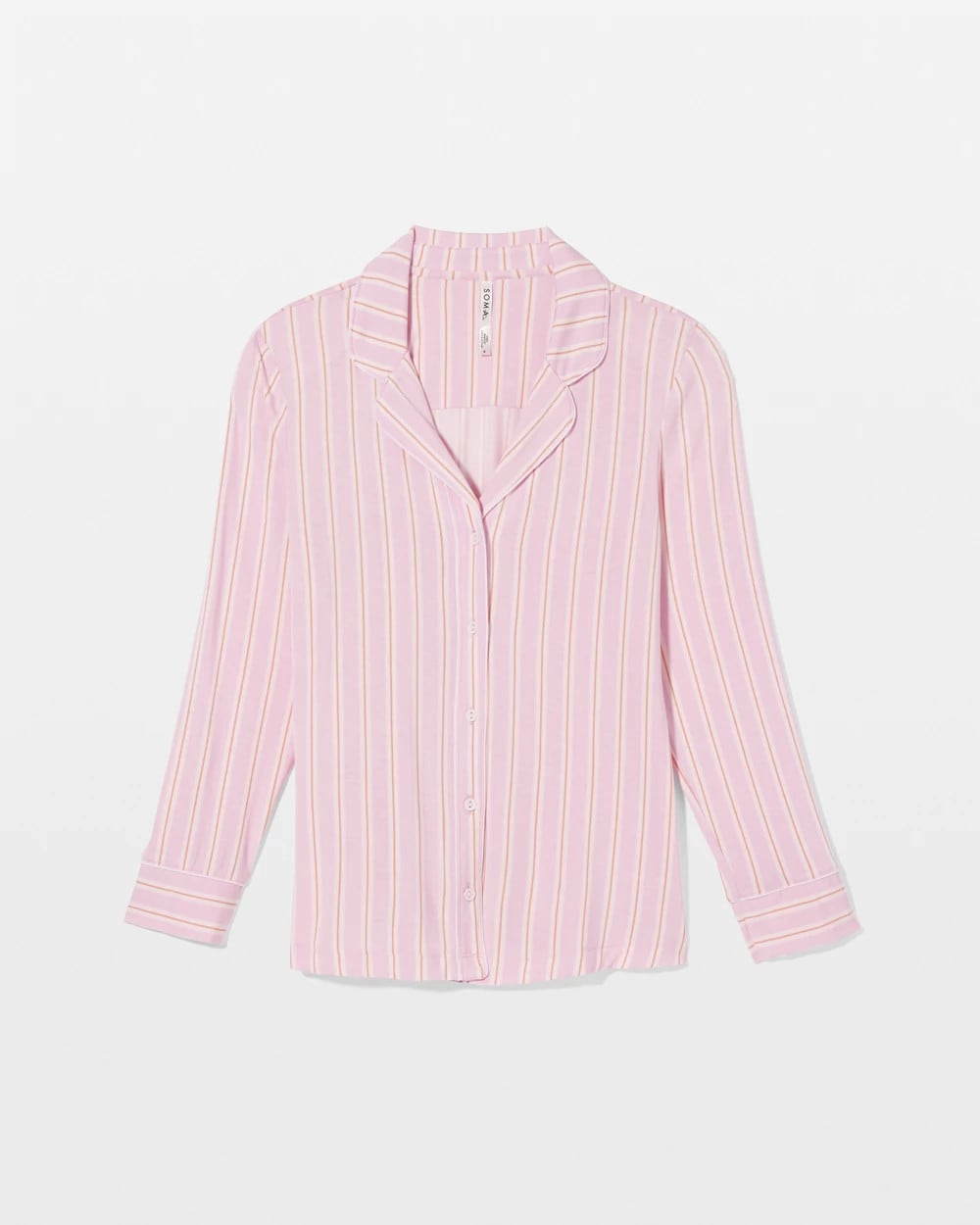 Long-Sleeve Printed Notch Collar Pajama Top - BLISS STRIPE LAVENDER | Soma near me