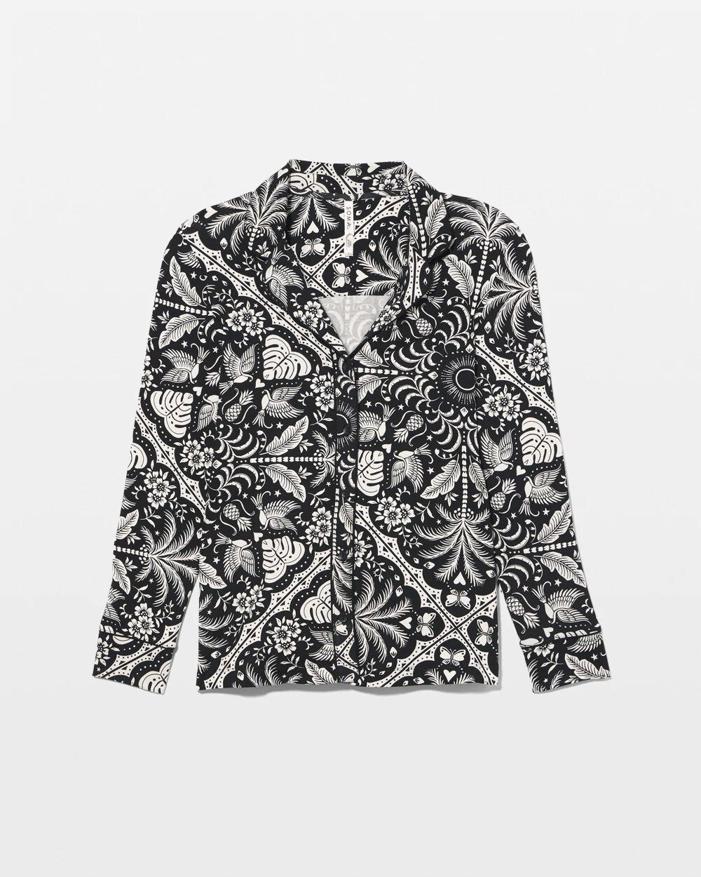 Long-Sleeve Printed Notch Collar Pajama Top - AMAZONIA TILE BLACK | Soma for sale