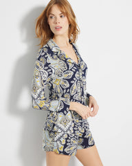 Long-Sleeve Printed Notch Collar Pajama Top - STYLISH PAISLEY NAVY | Soma on sale