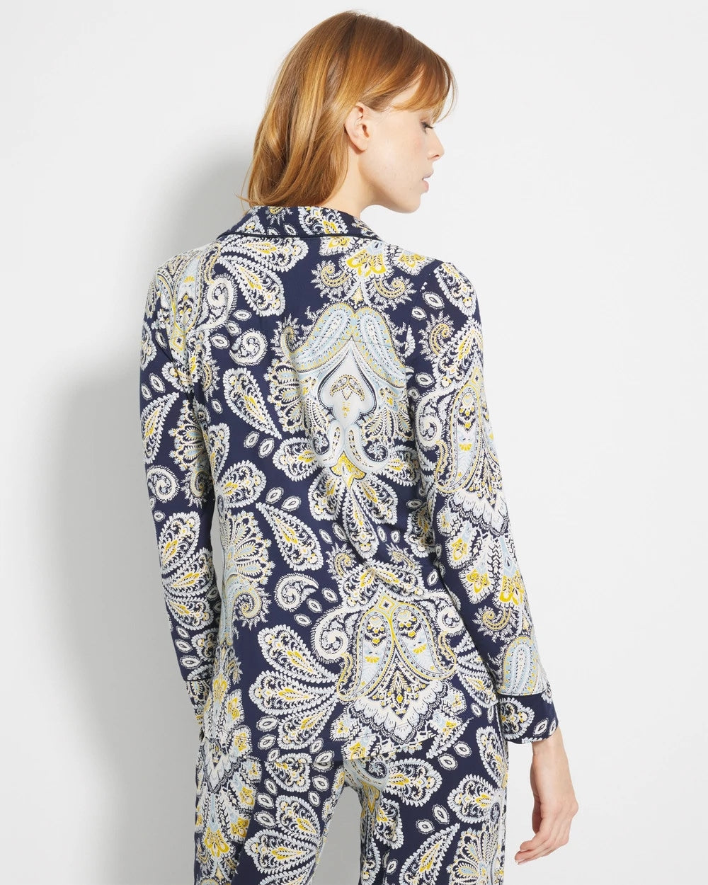 Long-Sleeve Printed Notch Collar Pajama Top - STYLISH PAISLEY NAVY | Soma on sale