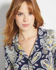 Long-Sleeve Printed Notch Collar Pajama Top - STYLISH PAISLEY NAVY | Soma on sale
