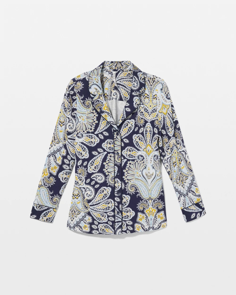 Long-Sleeve Printed Notch Collar Pajama Top - STYLISH PAISLEY NAVY | Soma on sale