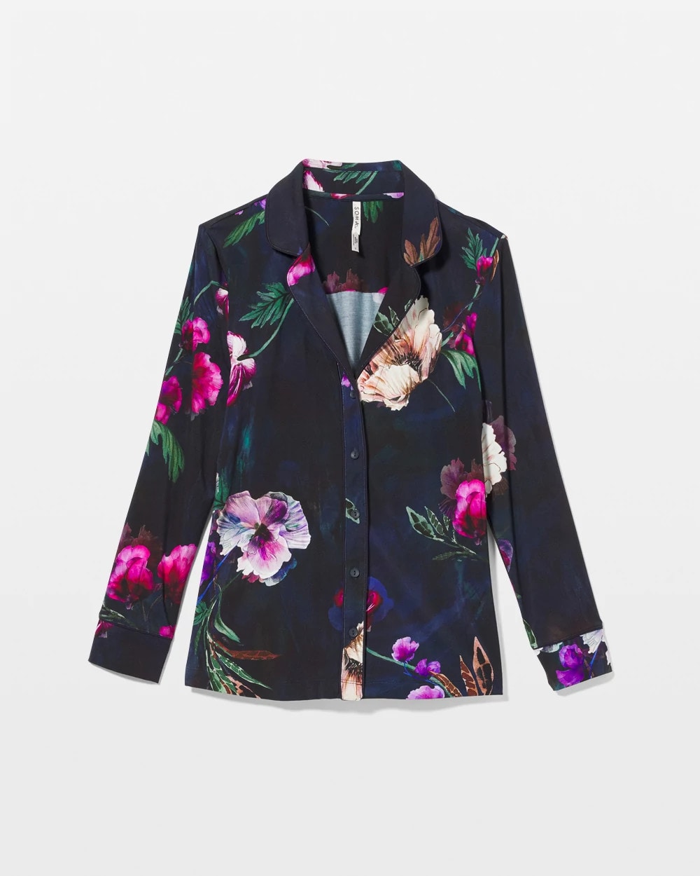 Long-Sleeve Printed Notch Collar Pajama Top - FLEUR EVER DRAMA NAVY | Soma sale
