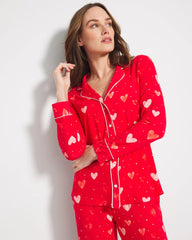 Long-Sleeve Printed Notch Collar Pajama Top - LOVELY HEART RED | Soma discount