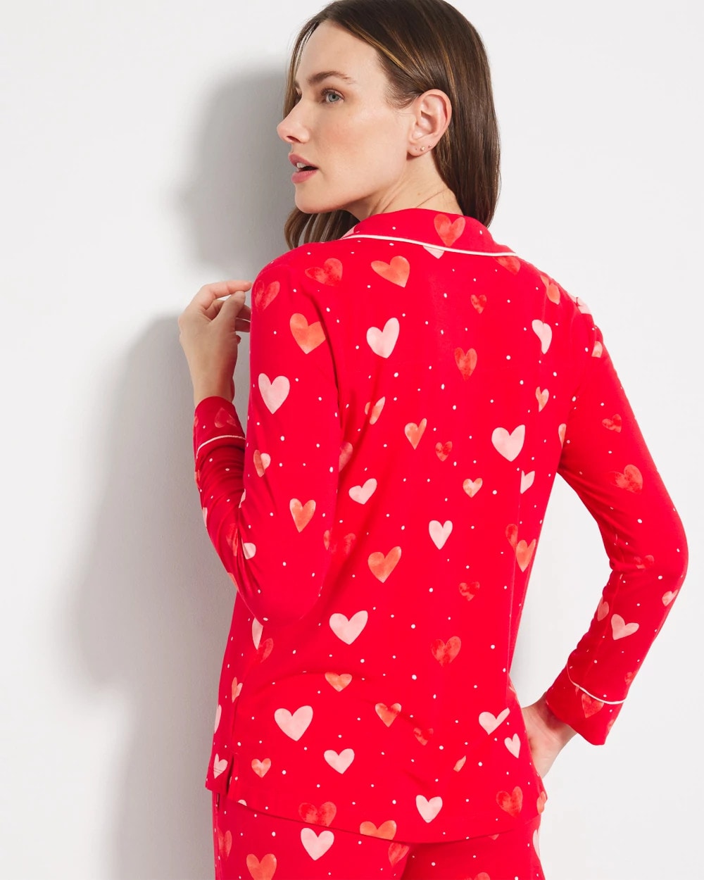 Long-Sleeve Printed Notch Collar Pajama Top - LOVELY HEART RED | Soma discount