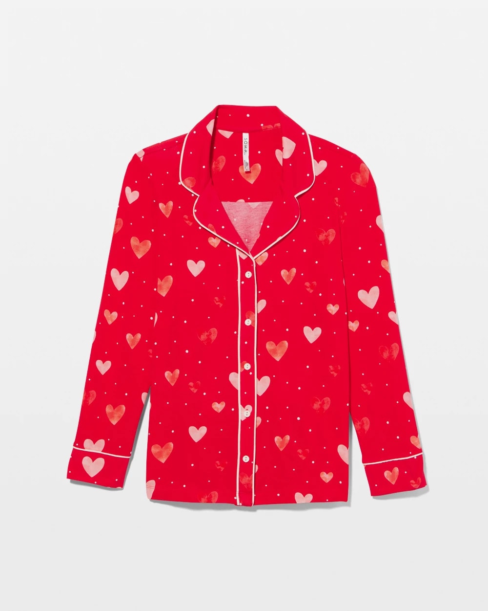 Long-Sleeve Printed Notch Collar Pajama Top - LOVELY HEART RED | Soma discount