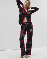 Long-Sleeve Printed Notch Collar Pajama Top - RHAPSODY FLORA BLACK | Soma Online