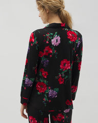 Long-Sleeve Printed Notch Collar Pajama Top - RHAPSODY FLORA BLACK | Soma Online