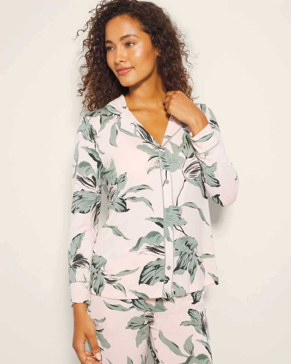 Long-Sleeve Printed Notch Collar Pajama Top - BLOOM BREEZE G SEPIA ROSE | Soma outlet