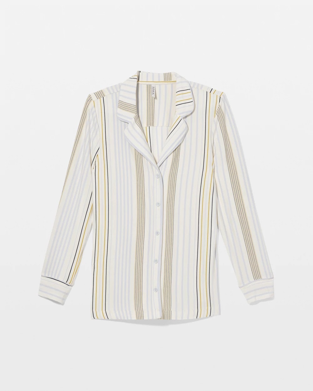 Long-Sleeve Printed Notch Collar Pajama Top - SUMMIT STRIPE CHAMPAGNE | Soma for sale