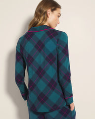 Long-Sleeve Printed Notch Collar Pajama Top - BUNDLE UP PLAID BIAS TEAL | Soma on sale