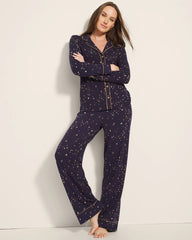 Long-Sleeve Printed Notch Collar Pajama Top - READY TO GLOW NAVY | Soma sale