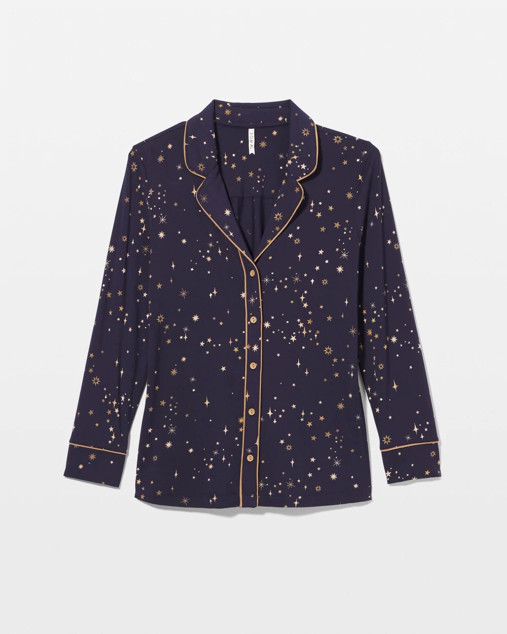 Long-Sleeve Printed Notch Collar Pajama Top - READY TO GLOW NAVY | Soma sale