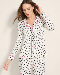 Long-Sleeve Printed Notch Collar Pajama Top - FANCIFUL DOT CHAMPAGNE | Soma discount