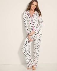 Long-Sleeve Printed Notch Collar Pajama Top - FANCIFUL DOT CHAMPAGNE | Soma discount