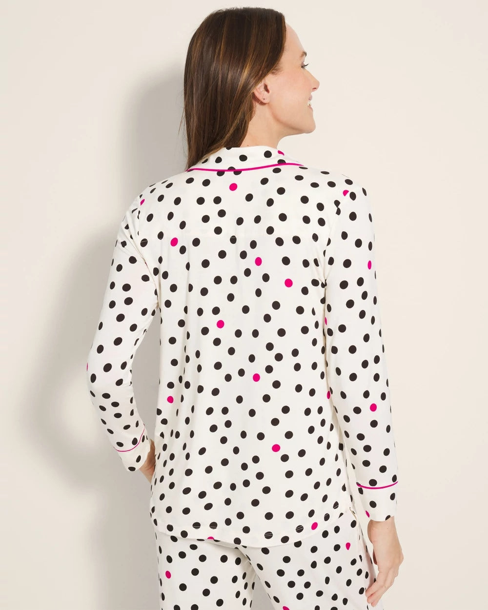 Long-Sleeve Printed Notch Collar Pajama Top - FANCIFUL DOT CHAMPAGNE | Soma discount