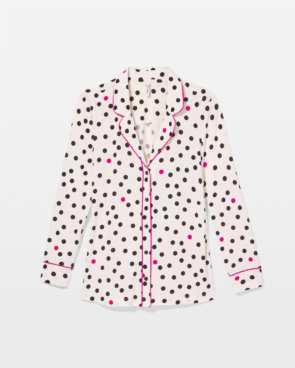 Long-Sleeve Printed Notch Collar Pajama Top - FANCIFUL DOT CHAMPAGNE | Soma discount