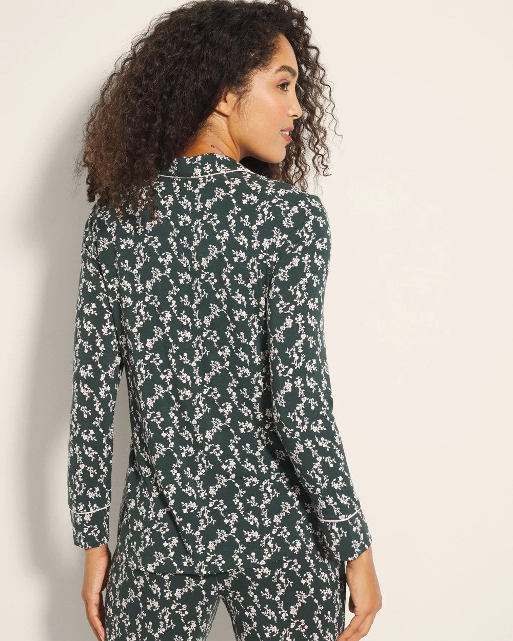 Long-Sleeve Printed Notch Collar Pajama Top - TINY PETALS DK EVERGLADE | Soma Online