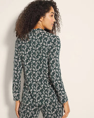Long-Sleeve Printed Notch Collar Pajama Top - TINY PETALS DK EVERGLADE | Soma Online