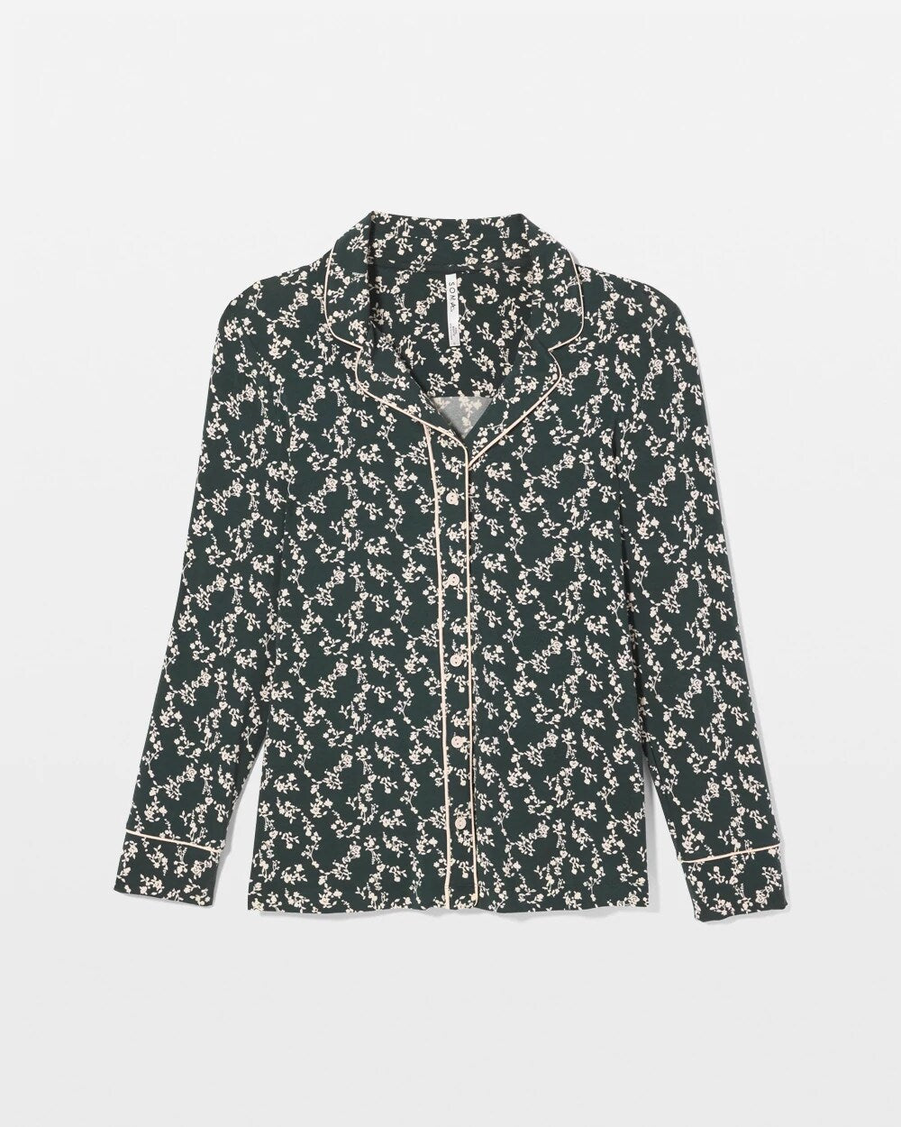 Long-Sleeve Printed Notch Collar Pajama Top - TINY PETALS DK EVERGLADE | Soma Online