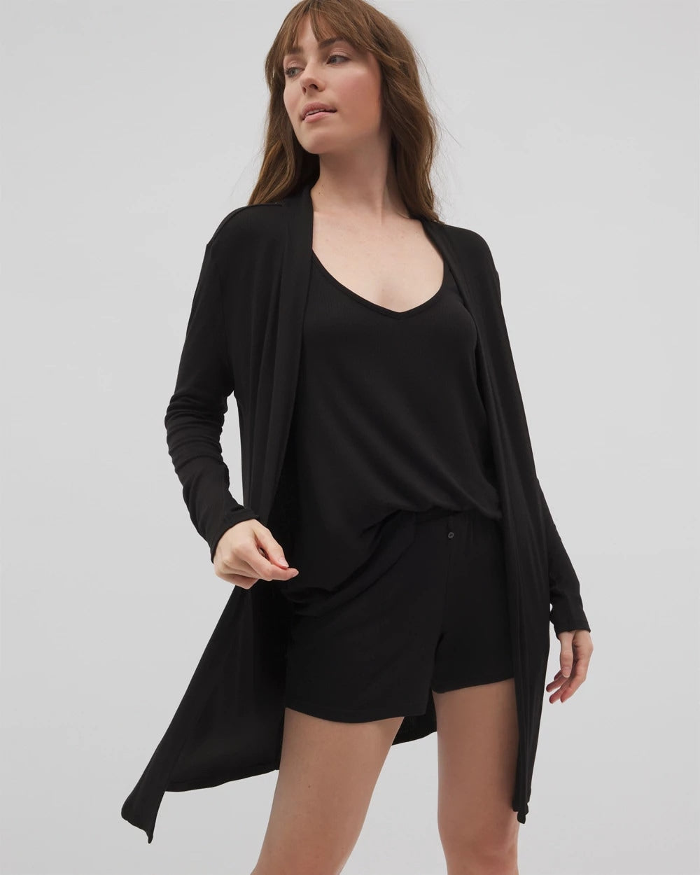Lightweight Rib Knit Long Sleeve Wrap - BLACK | Soma Online