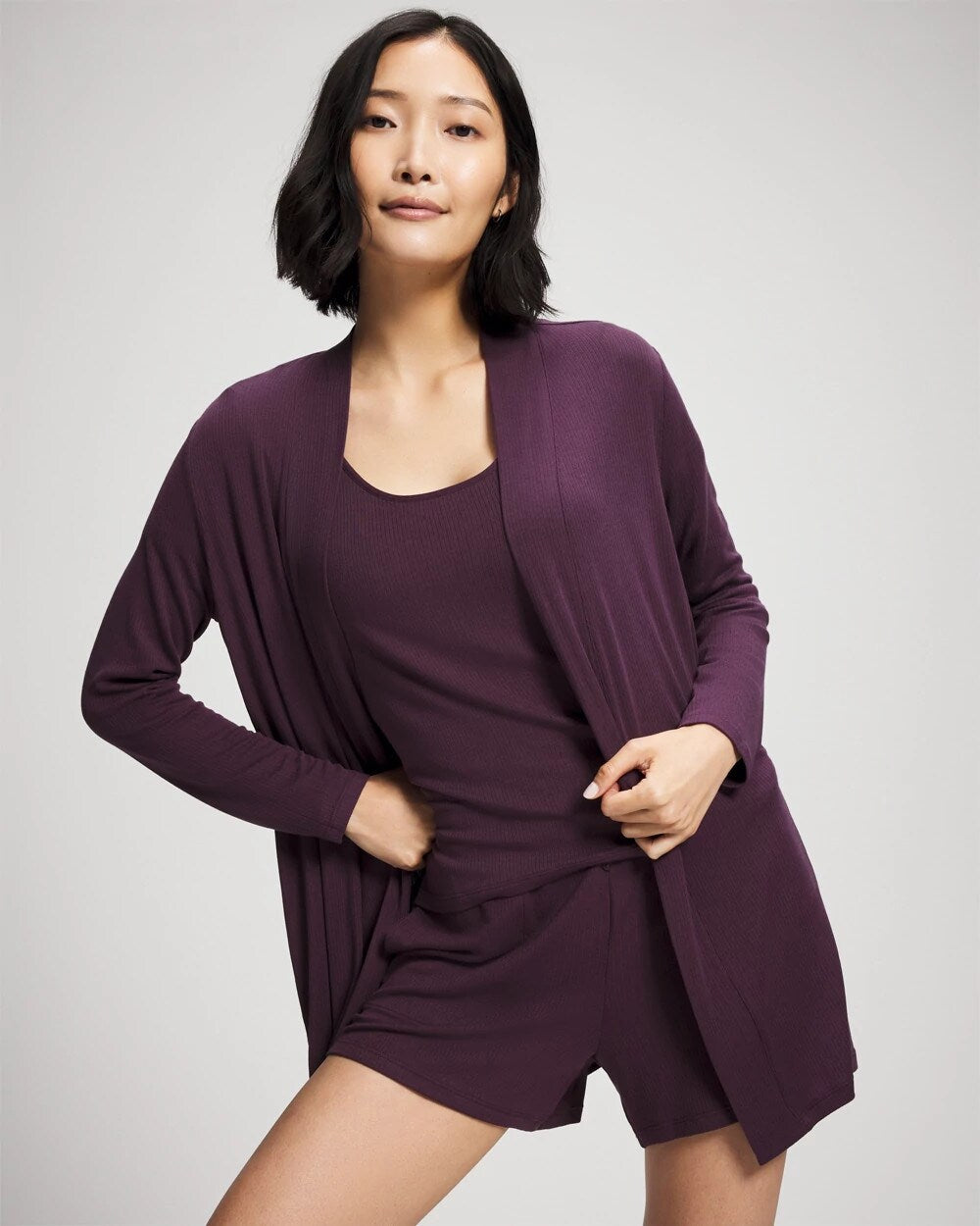 Lightweight Rib Knit Long Sleeve Wrap - PLUM PERFECT | Soma outlet