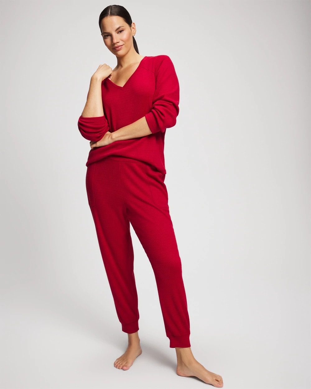 Cozy Waffle Long Sleeve V-Neck Pajama Top - PAINT THE TOWN RED | Soma on sale