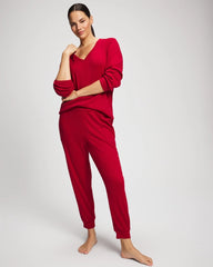 Cozy Waffle Long Sleeve V-Neck Pajama Top - PAINT THE TOWN RED | Soma on sale