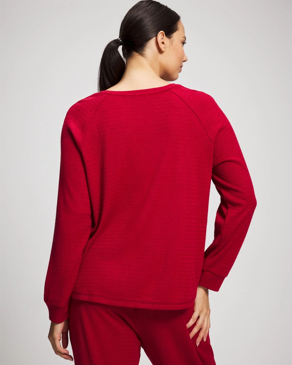 Cozy Waffle Long Sleeve V-Neck Pajama Top - PAINT THE TOWN RED | Soma on sale