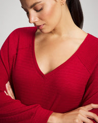 Cozy Waffle Long Sleeve V-Neck Pajama Top - PAINT THE TOWN RED | Soma on sale